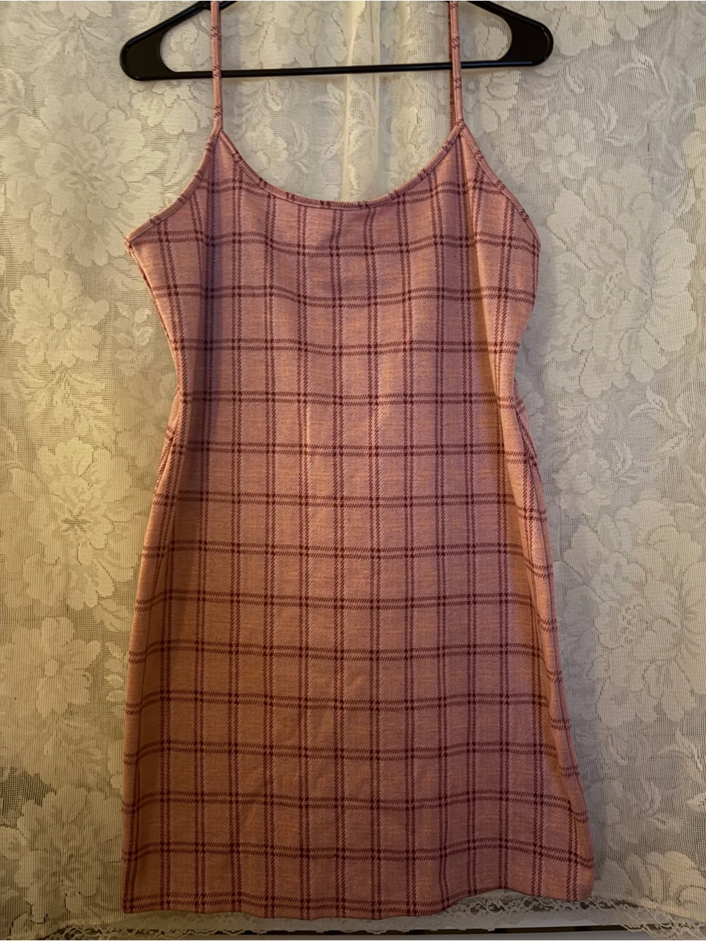 Women's Pink Plaid Slip Dress - Spaghetti Strap